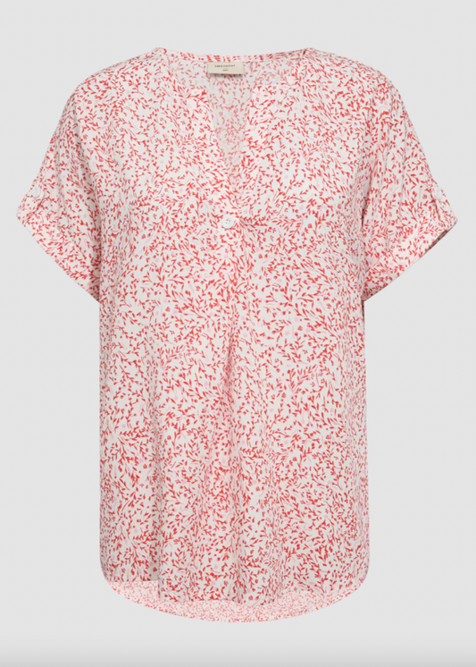 Bluse med blomstermønster rød