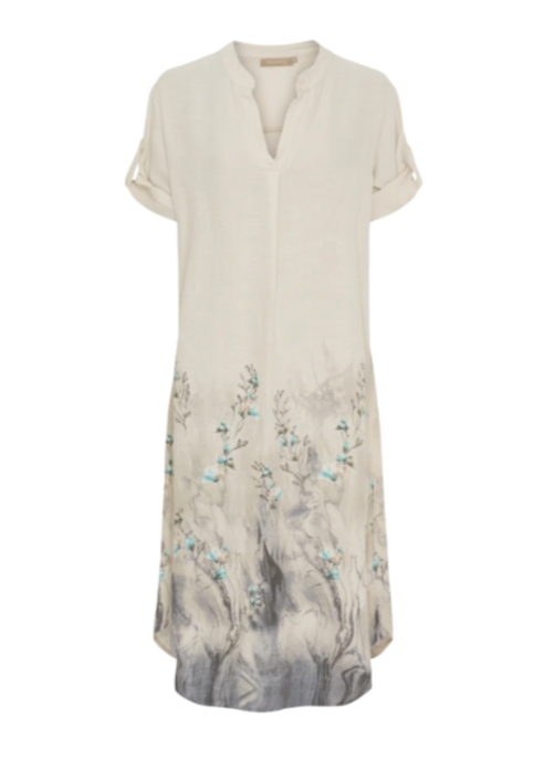 Lang kjole med krage og korte ermer