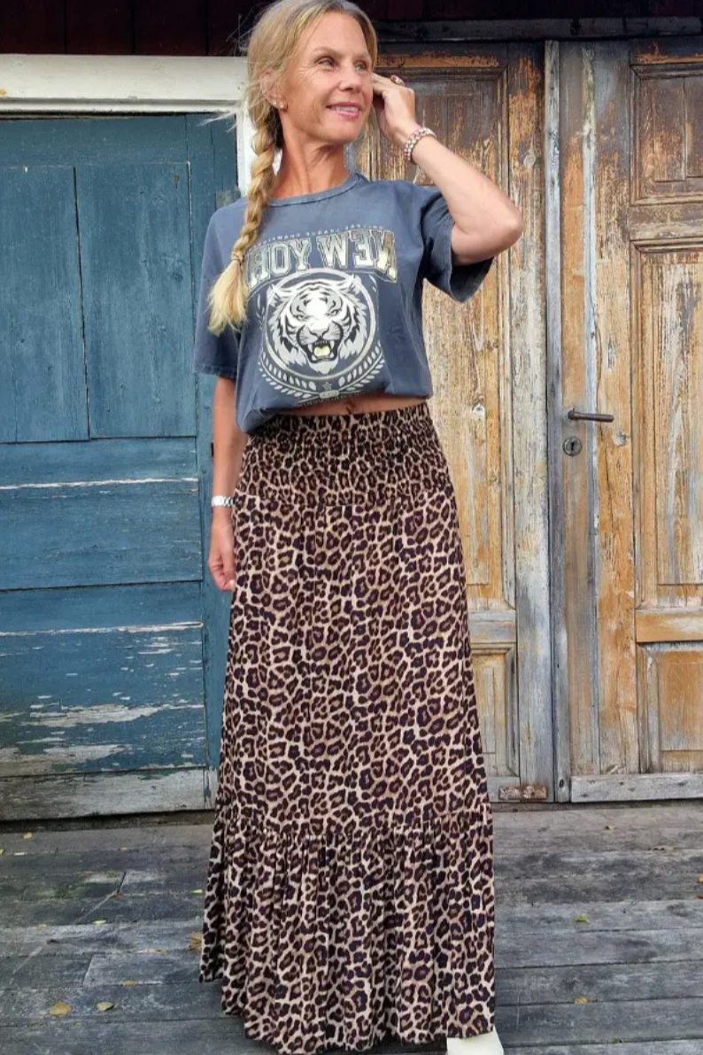 Maxiskjørt med leopardmønster