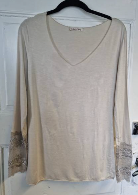 Langermet genser med blonder på ermene