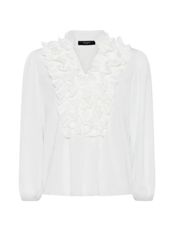 Hvit bluse med rysjedetaljer