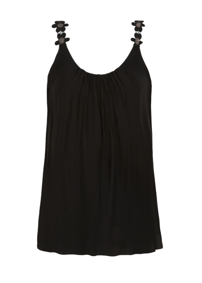 Svart singlet med blomsterdetaljer