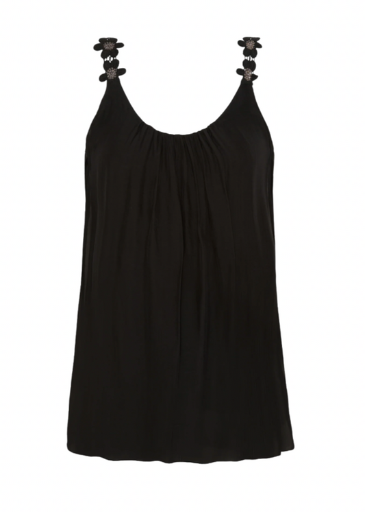 Svart singlet med blomsterdetaljer