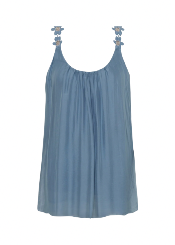 Blå singlet med blomsterdetaljer