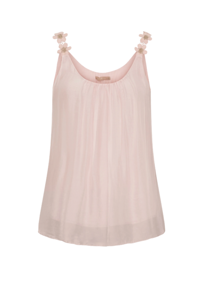 Rosa singlet med blomsterdetaljer