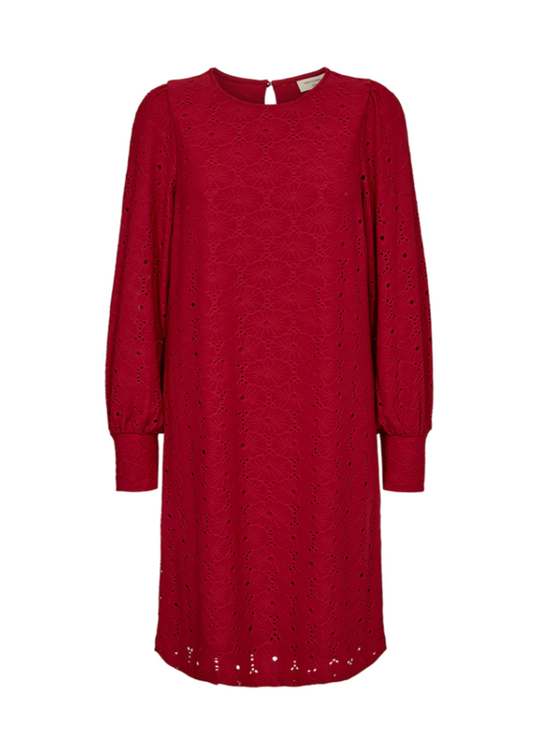 Rød kjole med blonder