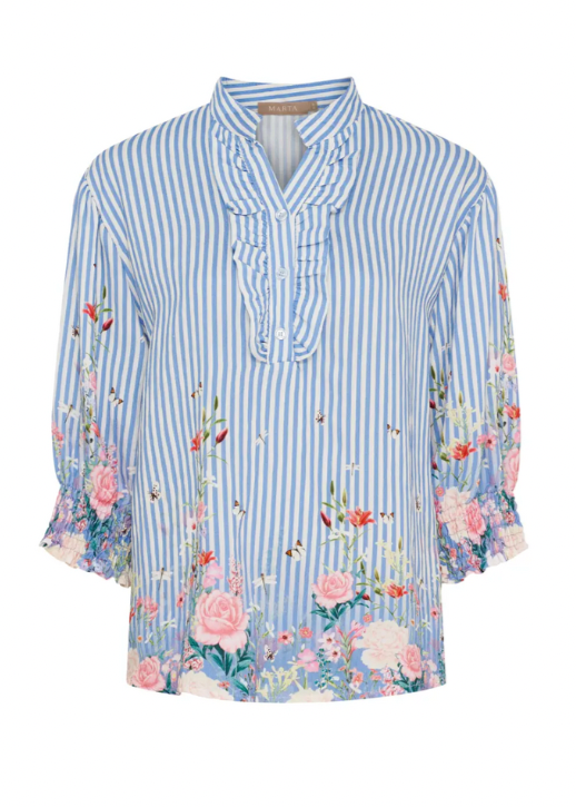 Skjorte med volangkrage og blå striper