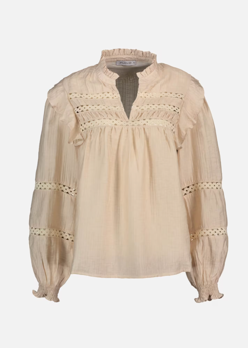 Beige bluse med ballongermer