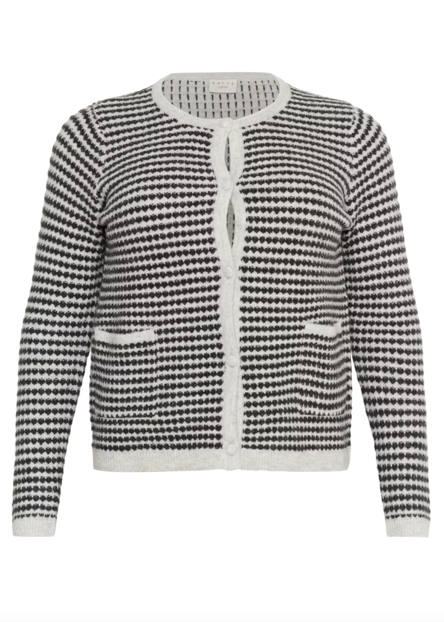 Grå cardigan med striper og knapper