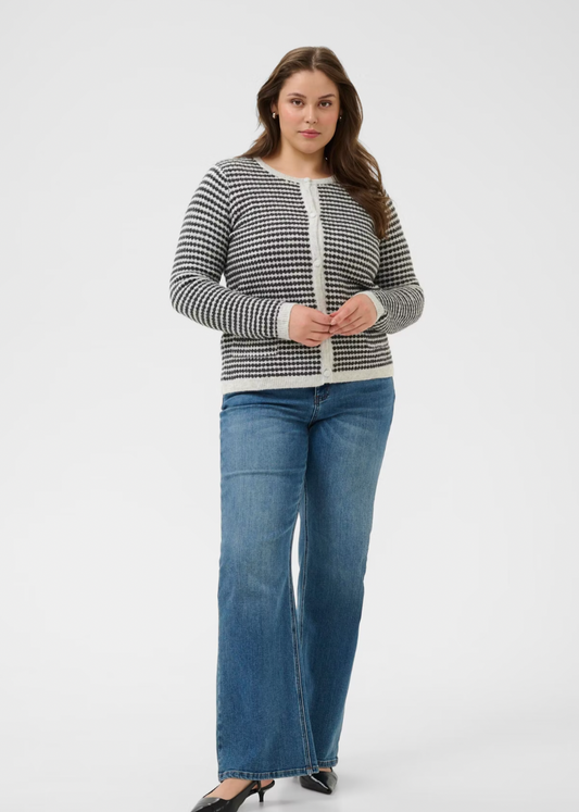 Grå cardigan med striper og knapper