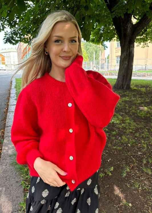 Rød strikket cardigan