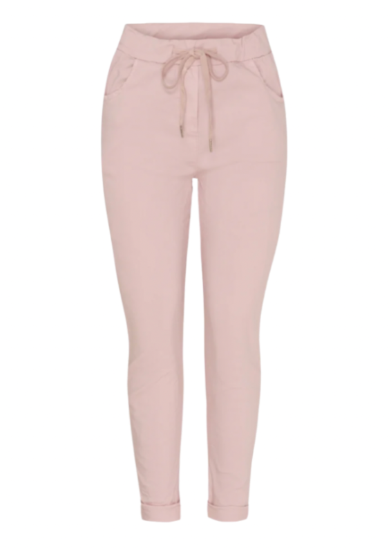 Rosa bukse med knyting i livet