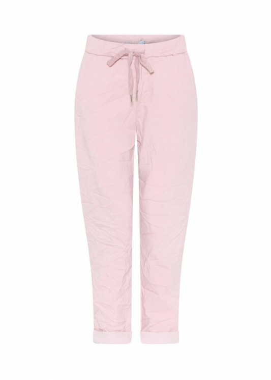 Rosa bukse med knyting i livet