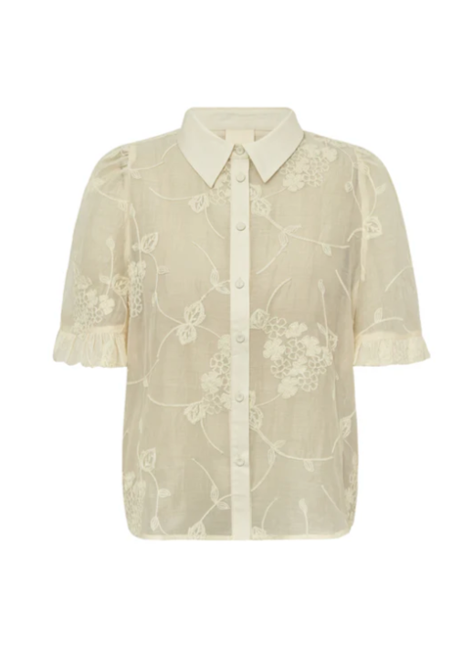 Kremhvit bluse med blomster