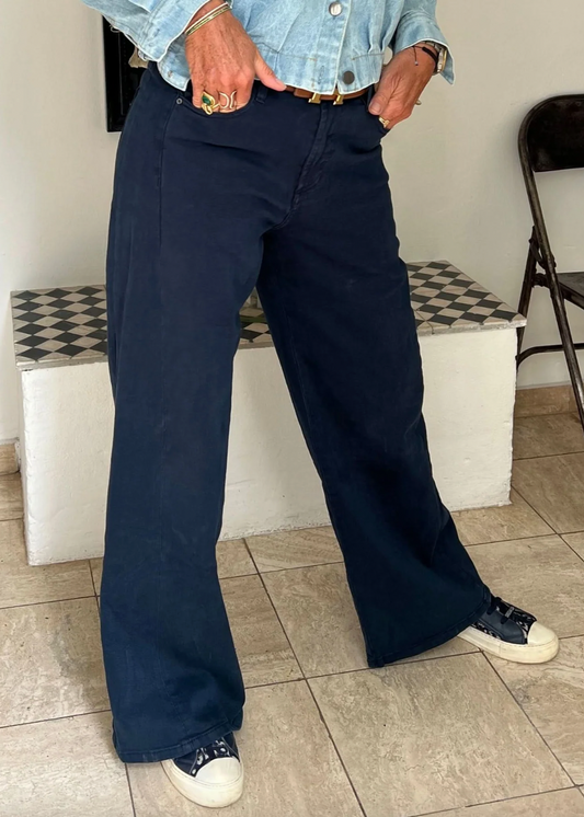 Navy bukse med vide ben