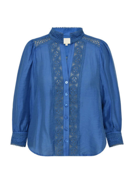 Blå bluse med broderte detaljer