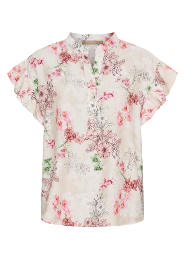 Hvit skjorte med rosa blomster