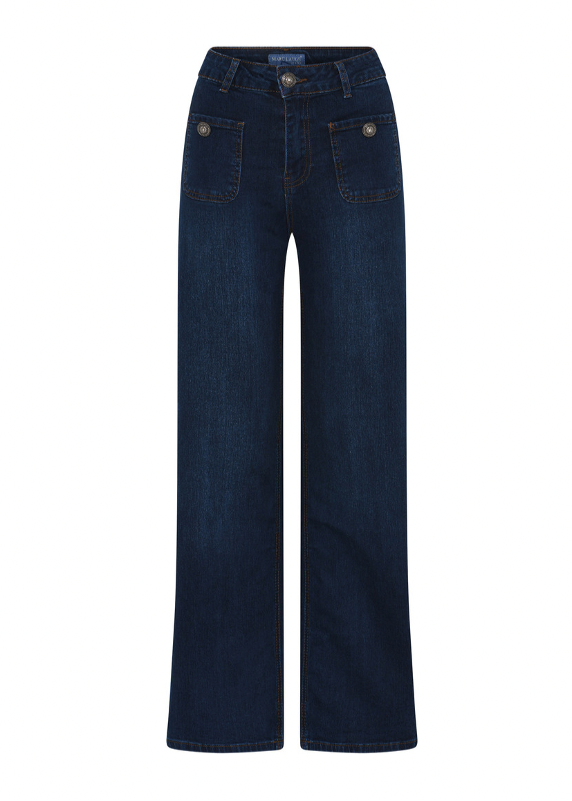 Mørke denimjeans med vide ben