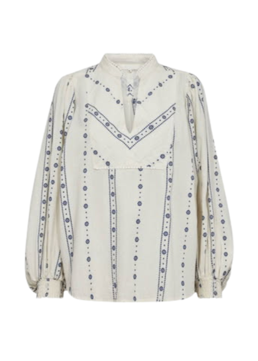 Bluse med krage og lange ermer