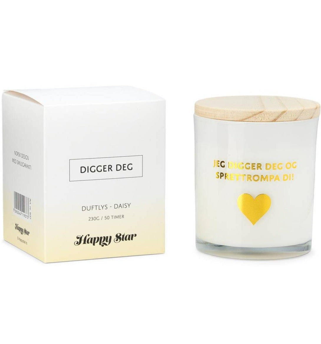 Duftlys "Jeg digger deg og sprettrompa di!"