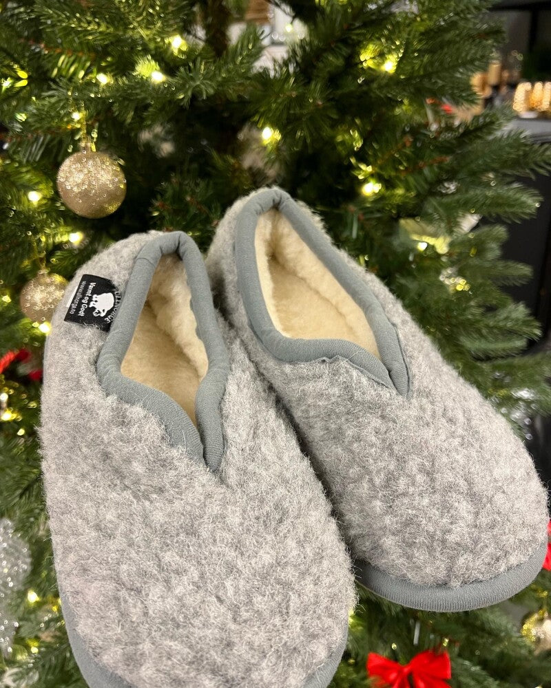 Grå Slippers 100% Ull