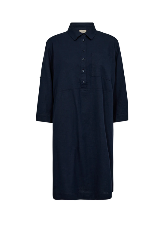 Mørkeblå kjole i lin