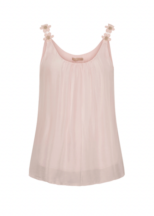 Rosa singlet med blomsterdetaljer