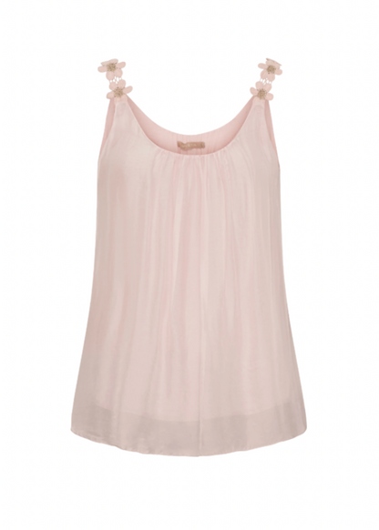Rosa singlet med blomsterdetaljer