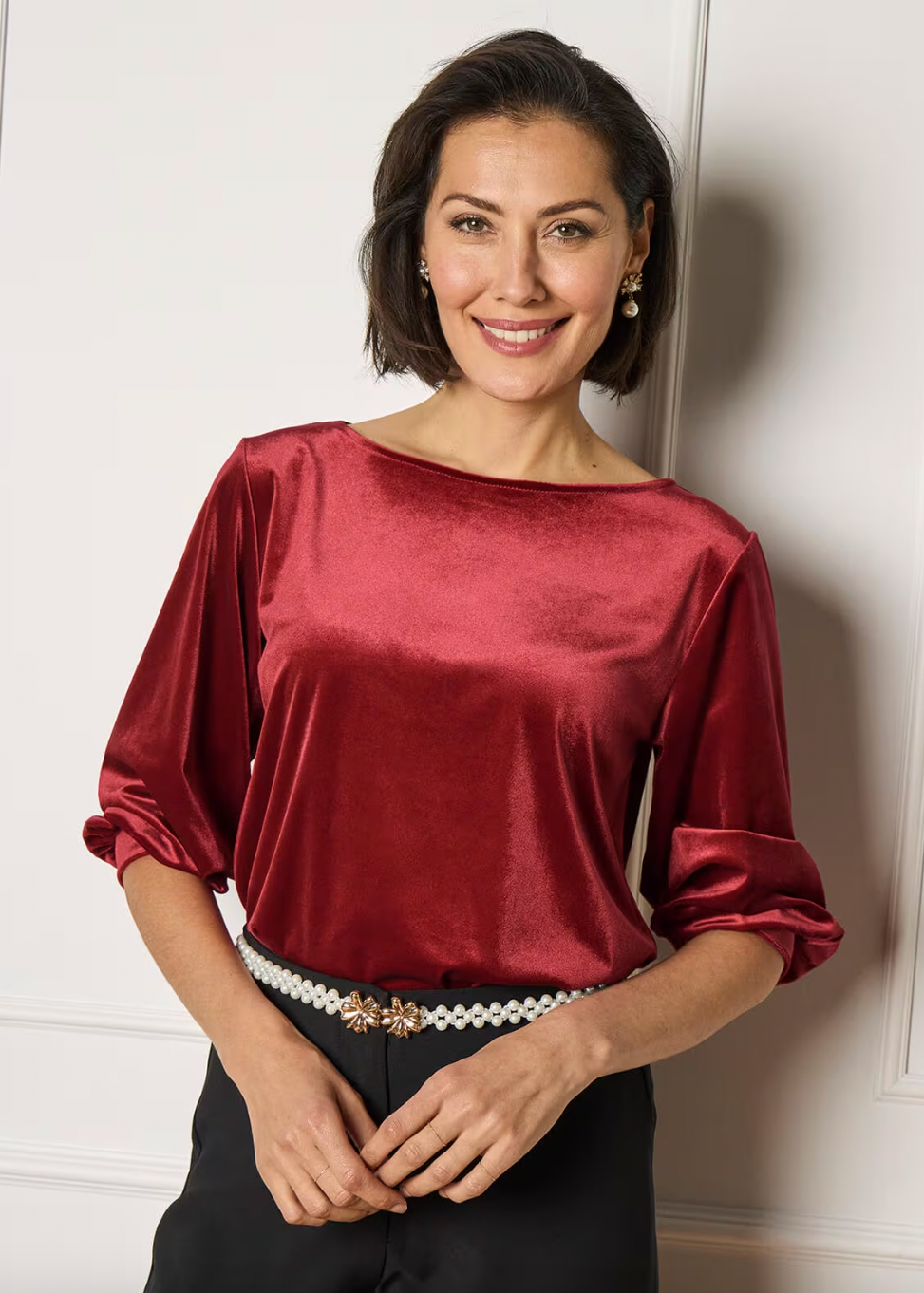 Rød velur bluse