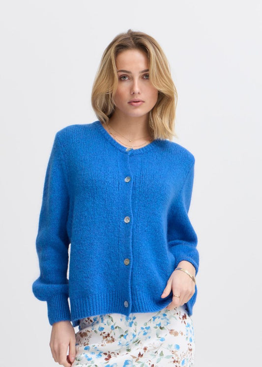Blå strikket cardigan