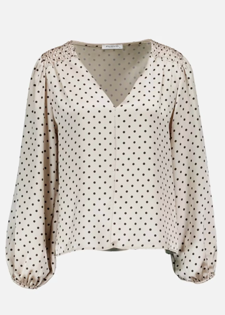 Bluse med prikker og v-hals