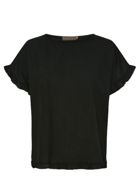 Svart topp med korte ermer og volang