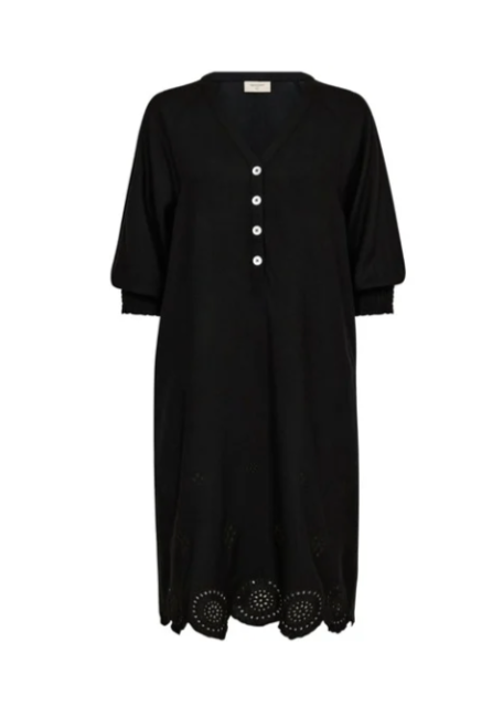 Kjole med v-hals og broderier