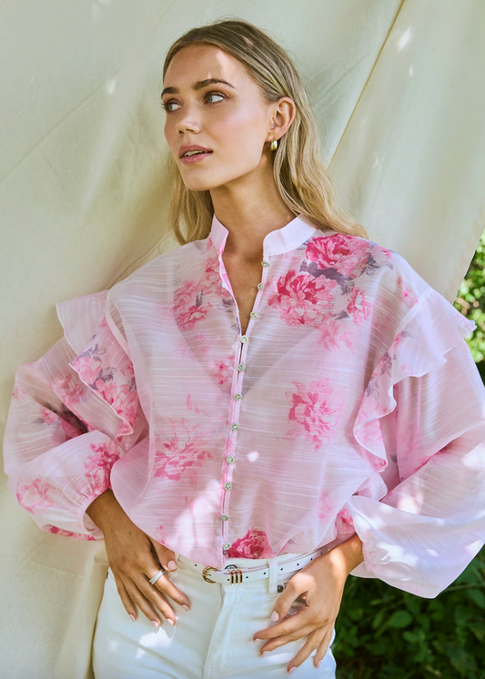 Bluse med rosa blomster