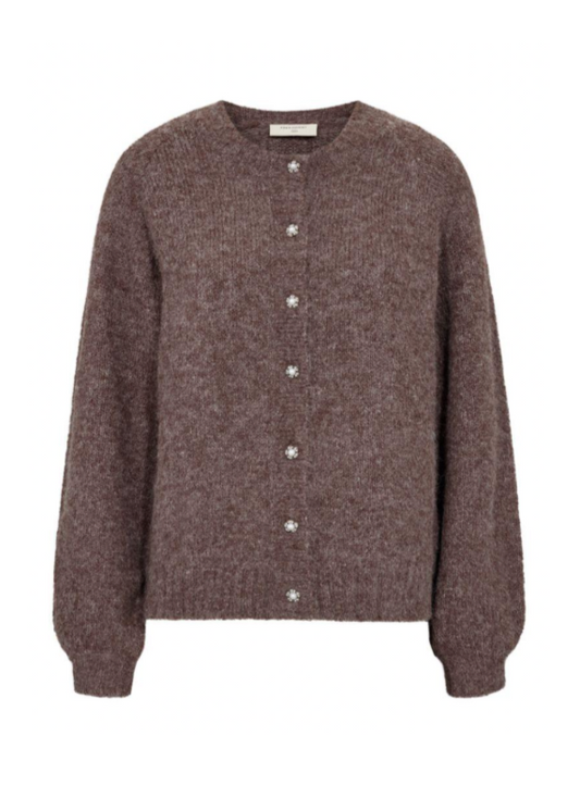 Brun cardigan med glitrende knapper