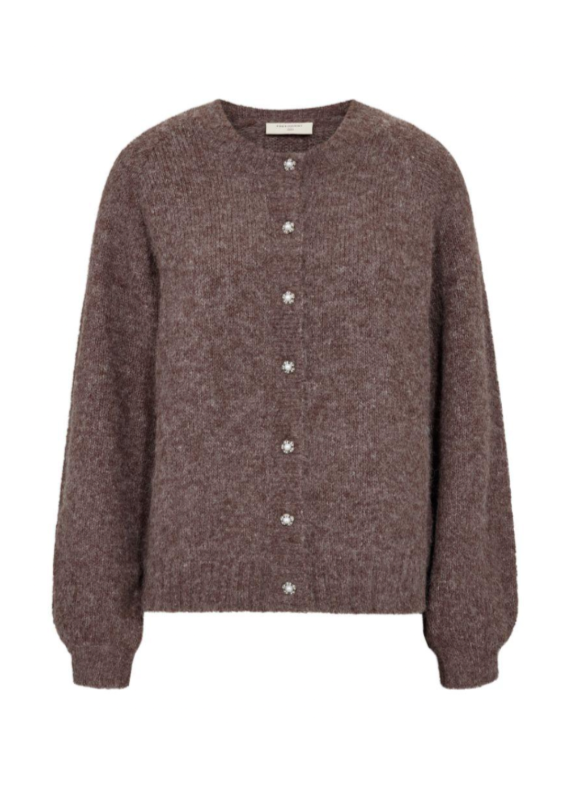 Brun cardigan med glitrende knapper
