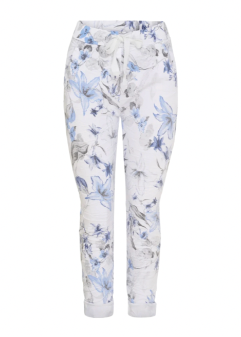 Hvit bukse med blå blomster