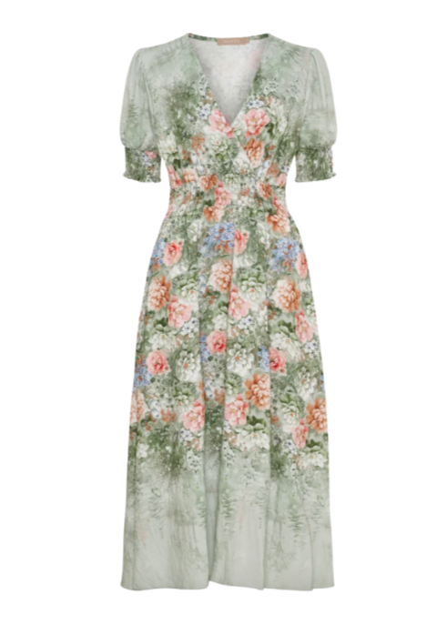 Lekker maxikjole med v-hals og blomster