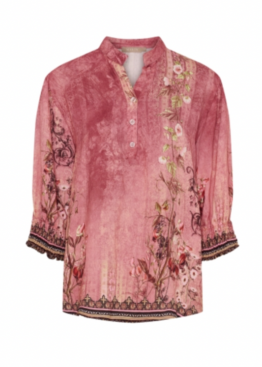 Rosa bluse med blomster