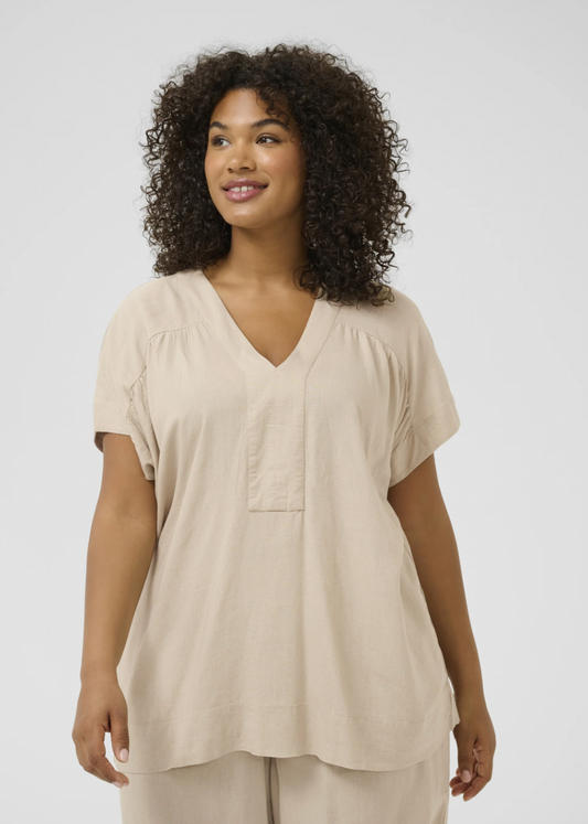 Beige bluse med v-hals