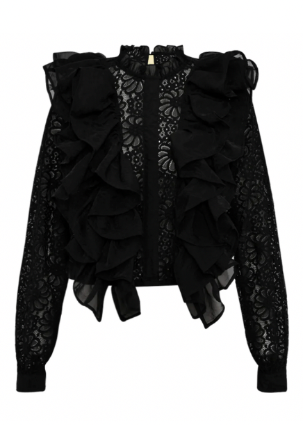Svart bluse med blonder