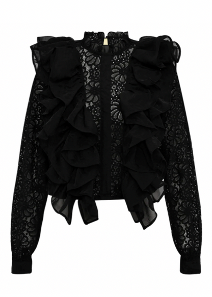 Svart bluse med blonder