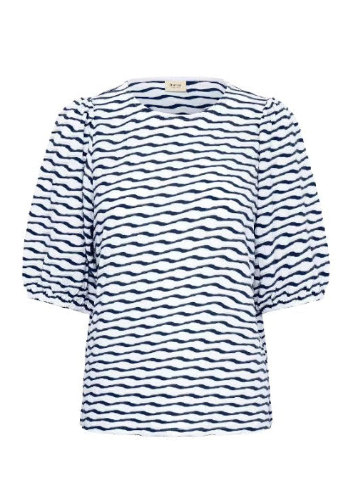 blå topp med bølgete mønster