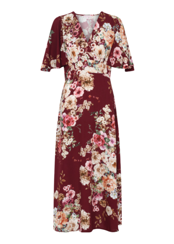 Rød kjole med blomsterprint