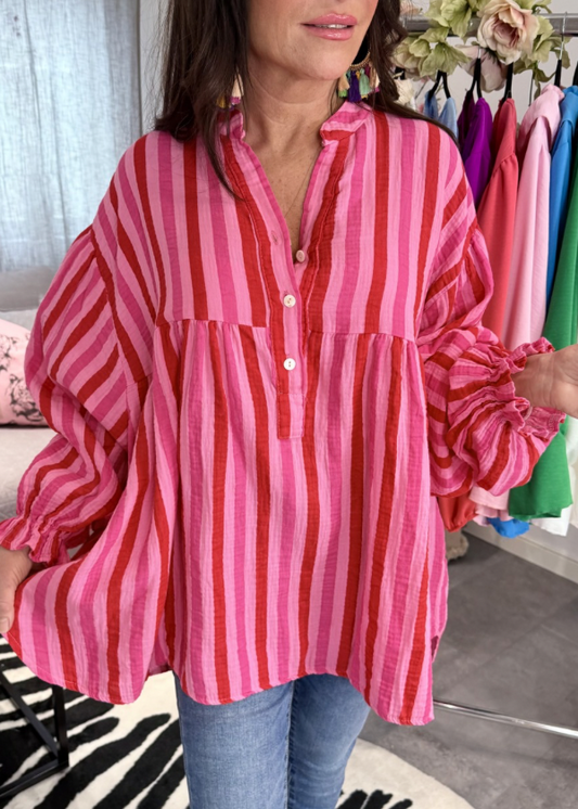 Oversize cotton blouse stripe