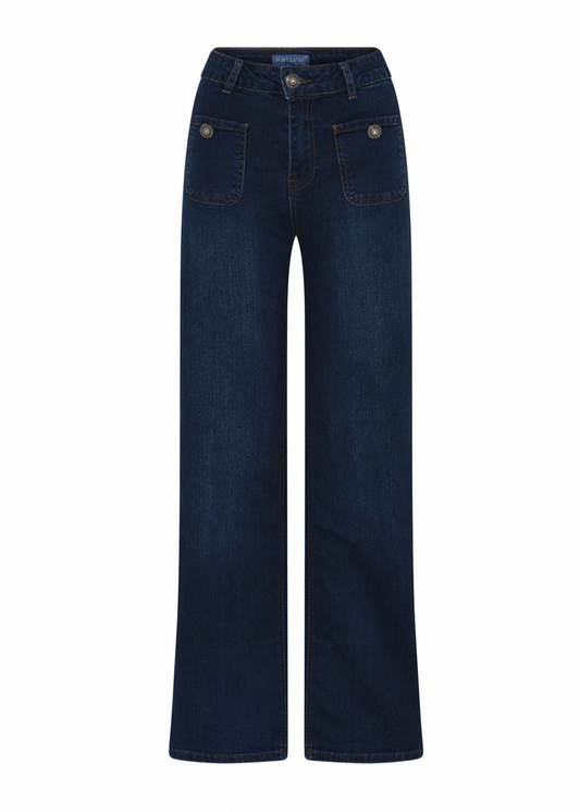 Mørke denimjeans med vide ben