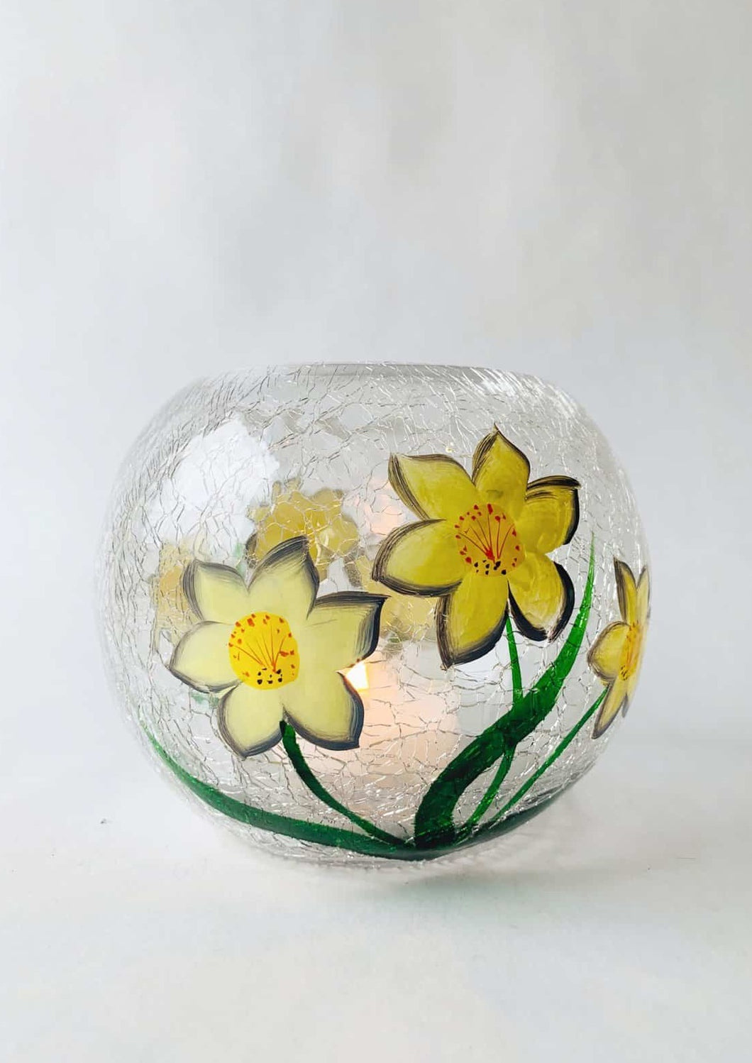 Håndmalt Lysglass med Narcisser