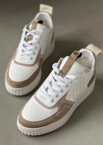 Lærsneakers hvit og beige til dame