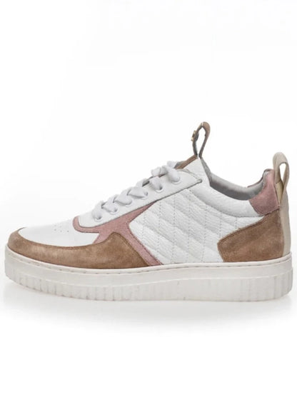 Lærsneakers hvit og beige til dame