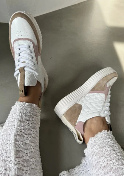 Lærsneakers hvit og beige til dame